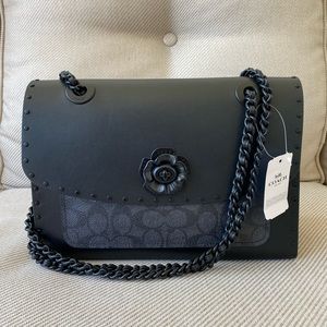 Coach Snakeskin Rivets Parker Shoulder Bag With Tea Rose Closure